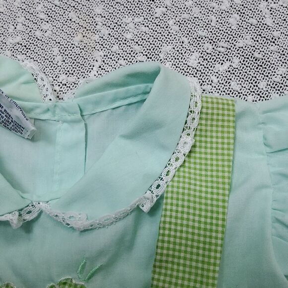 VINTAGE Bette's Girls Green Gingham Flower Collared Dress 2T - Picture 4 of 7